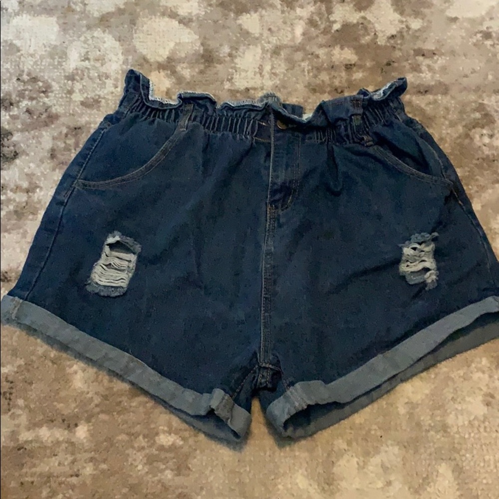 High Waist Elastic Waist Denim Shorts Women 1XL
